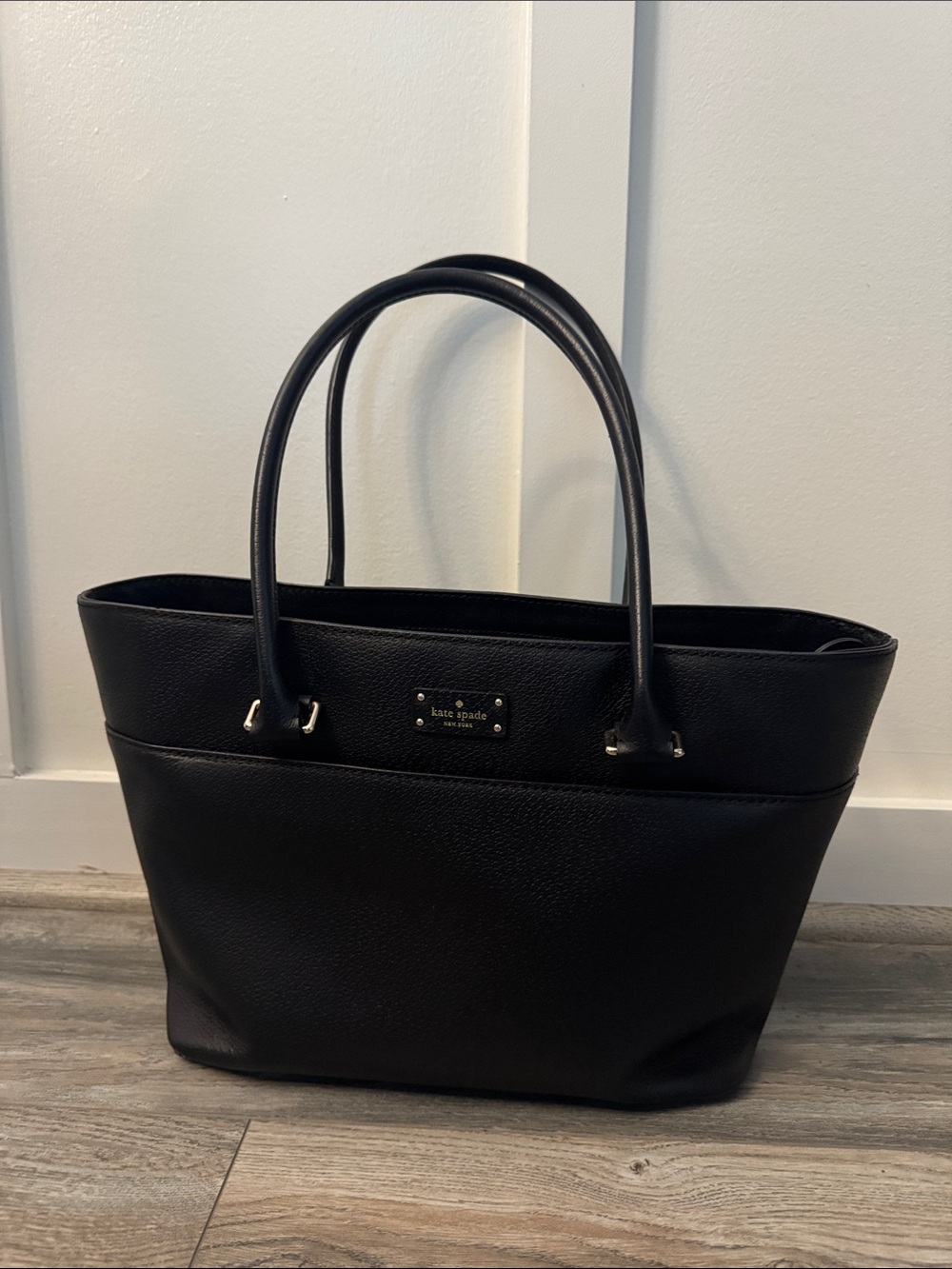 kate spade Black Leather Tote with Top Handles